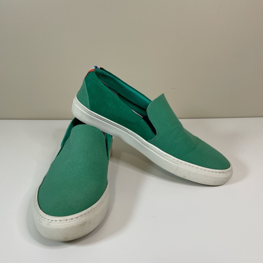 BODEN Men’s 11US Eden Green Slip On‎ Suede and Canvas Sneakers Preppy Casual